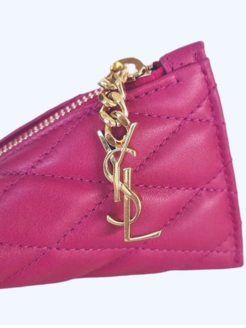Saint Laurent Fuchsia Quilted Leather Mini Key Pouch with Gold Hardware - Picture 4 of 15